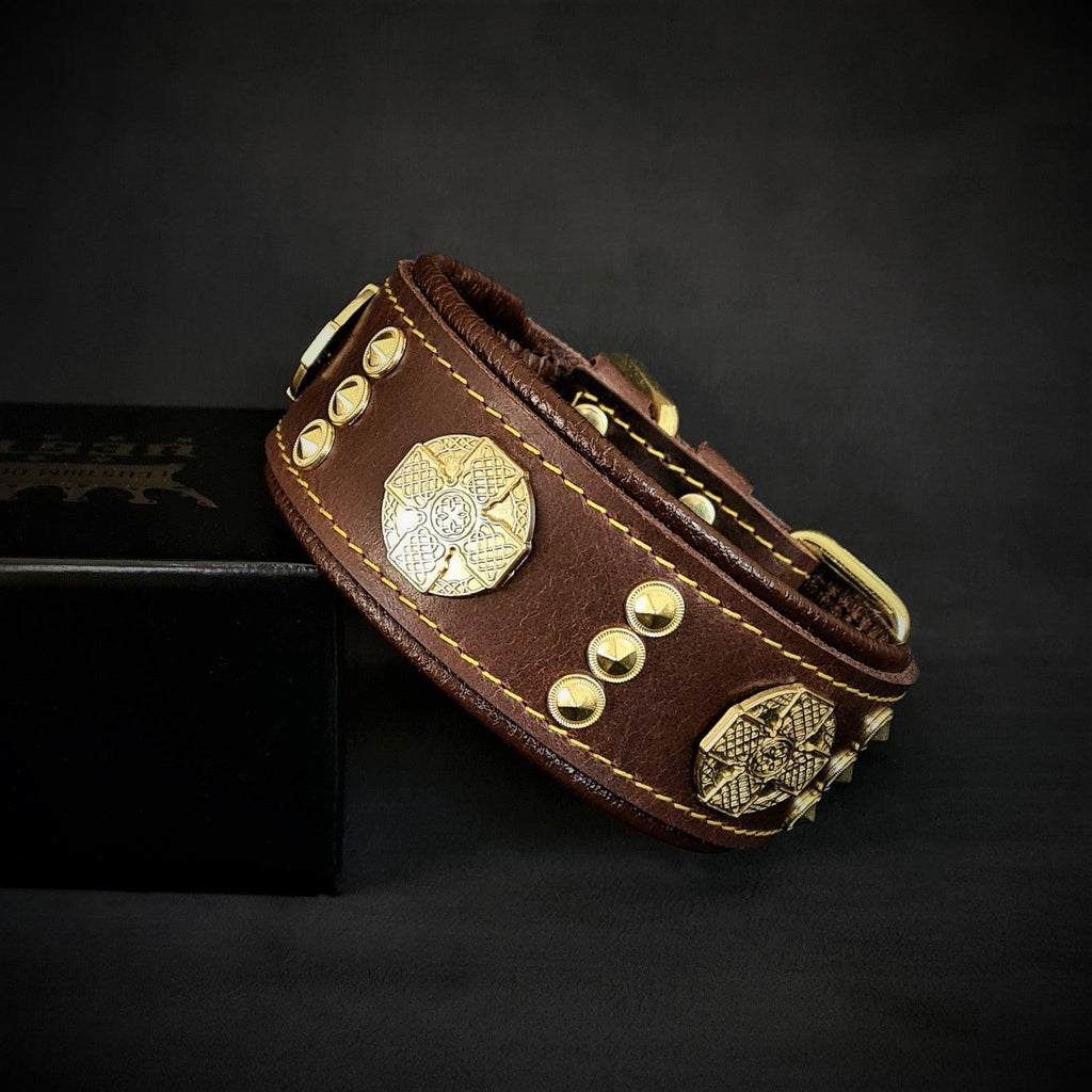 Collar "Maximus" — Cuero Premium 5 cm con Herrajes Dorados | Bestia Collars