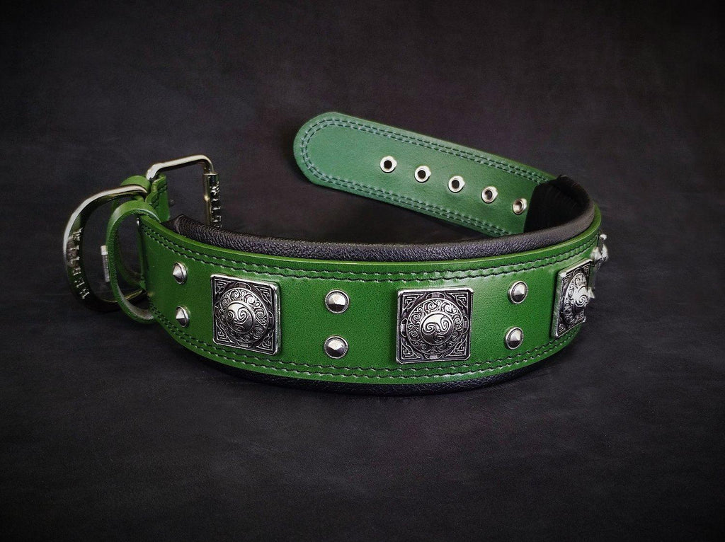 Collar EROS para Perros — Verde | Cuero Genuino 2.5"