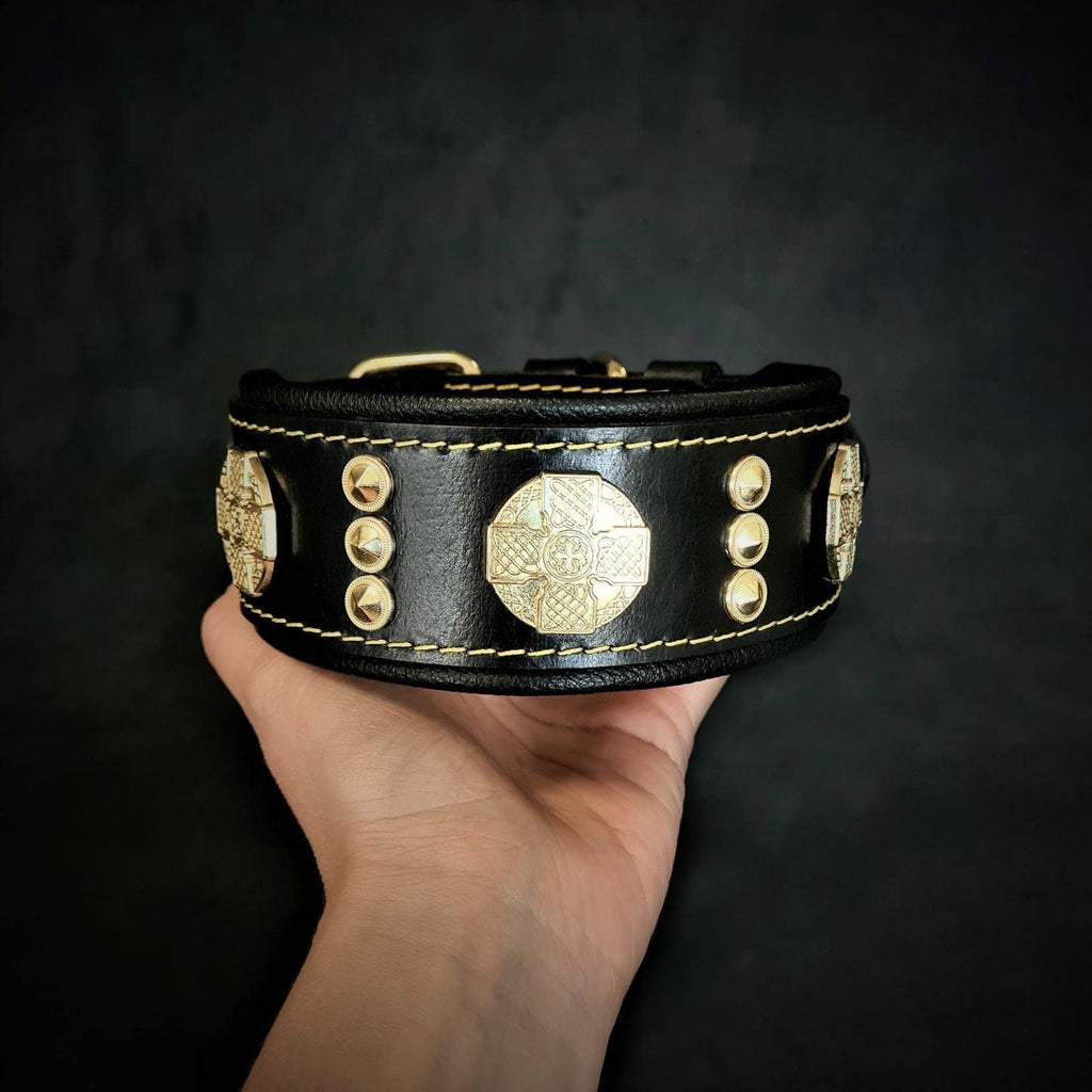 Collar "Maximus" — Cuero Premium 5 cm con Herrajes Dorados | Bestia Collars