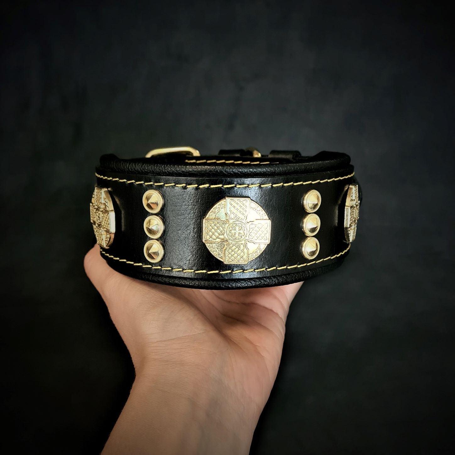 Collar "Maximus" — Cuero Premium 5 cm con Herrajes Dorados | Bestia Collars