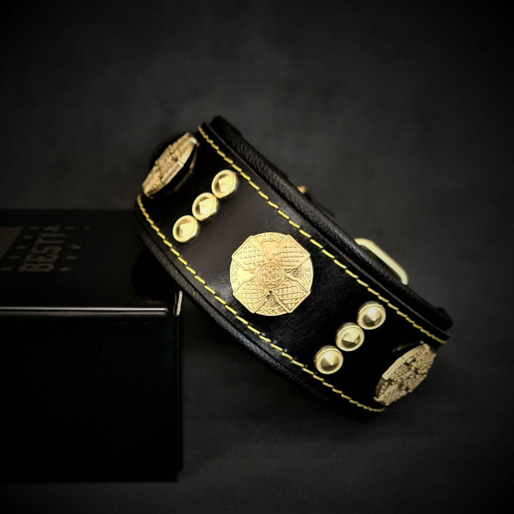 Collar "Maximus" — Cuero Premium 5 cm con Herrajes Dorados | Bestia Collars