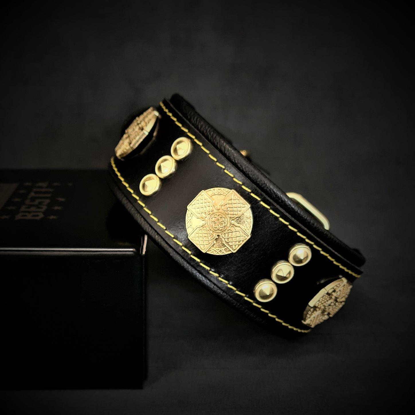 Collar "Maximus" — Cuero Premium 5 cm con Herrajes Dorados | Bestia Collars
